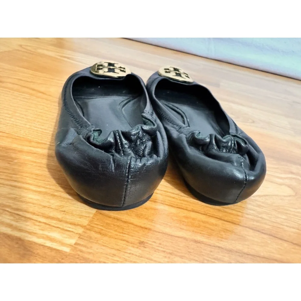 Tory Burch Womens Reva Comfort Ballet Flats Size 6.5 Black Leather Logo Designer